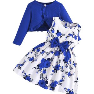 Meisjes Bloemenjurk en Ruches Gebreide Jas Set