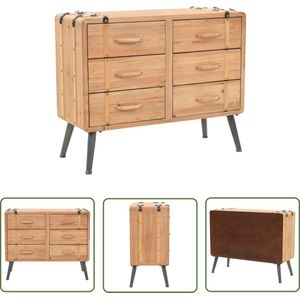 The Living Store Ladekast 91x35x73 cm massief vurenhout - Retro Kast - Ladekast - Hout Meubel - Vurenhout Kast - Vintage Kast