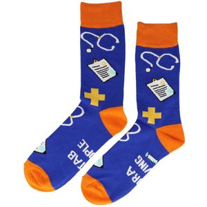 Sokken Katoen – Ziekenhuis Medische Print – Blauw Oranje Geel Wit – Maat 38-45