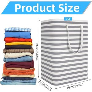 Mrs. Jones Grote wasmand 75 l opvouwbare wasmand linnen waterdichte wasbakken vrijstaande waszak met handgrepen hoge kledingmand voor wasgoed (A patroon) .