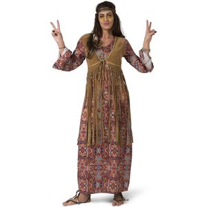 Funny Fashion - Hippie Kostuum - Lange Hippie Happening Jaren 60 - Vrouw - Roze - Maat 36-38 - Carnavalskleding - Verkleedkleding