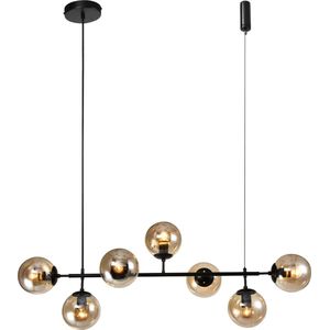 Design hanglamp 7-lichts amber met zwart detail glas