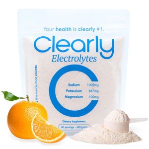 Clearly Electrolytes Orange – Elektrolyten Poeder Zonder Suiker – Natrium 1000mg, Kalium 667mg, Magnesium 100mg – 340 Gram / 60 Doseringen