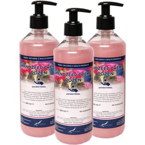 Handzeep Creme Rozen 500 ml - met gratis pompje - set van 3 stuks