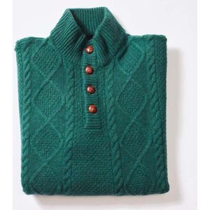 Osborne Knitwear Kabeltrui met knopen en ronde hals - Trui met dikke kabels - Lamswol - Cossack - XL