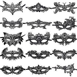 Women's Sexy Flexible Lace Eye Mask for Ball Party Venetian Masquerade Costume - Black Silver