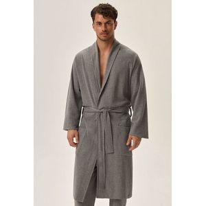 Badjas - Heren Badjas - 100% Katoen Badjas - L- Grijs - Katoen badstof - Ochtendjas - Sjaalkraag - Badjas heren - Maat L