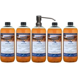Handzeep Orange 1 liter - set van 5 stuks - met gratis RVS zilverkleurige pomp - Voordeelverpakking
