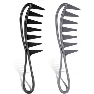 Brede Tandkam Grote Tandkammen Wide Tooth Comb voor Krullend Nat Golvend Dik Haar Pruiken Kapper Salon Vrouwen Mannen - 2 stuks - Zwart Grijs .