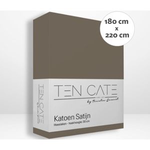 Ten Cate Hoeslaken - Hoeslaken 180 x 220 - Katoensatijn - Hoeslakens - Geschikt voor boxspring en matras - Hoekhoogte 35cm - Elastiek Rondom - Strijkvrij - Taupe