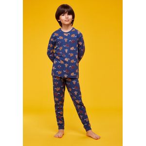 Woody pyjama jongens/heren - donkerblauw met mammoet all-overprint - 232-10-PZL-Z/910 - maat 116