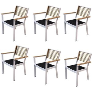 York dining tuinstoel met armleuning aluminium wit teak set van 6