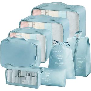 Koffer Organizer Set 8-delige set kubussen voor koffer, waterdichte kofferorganizer, pakzakken, schoenenzak, kledingtassen, compressie voor reizen, accessoires, cosmetica - blauw