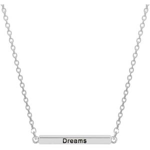 CO88 Collection Inspirational 8CN 20010 Stalen Collier met Hanger - Staaf met Tekst 'Dream, Love, Laugh, Enjoy the Little Things' 30 mm - Lengte 40 + 3 cm - Zilverkleurig