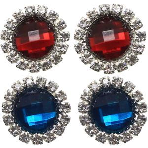 2 Paar-Clip Oorbellen-Rood- Blauw- Strass- 2 cm- Geen gaatje- Charme Bijoux