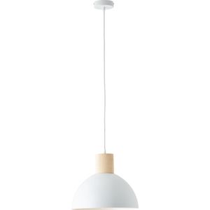 Brilliant Daintree hanglamp 34cm wit/naturel metaal/hout 1x A60, E27, 60 W, geschikt voor normale lamp (niet inbegrepen)