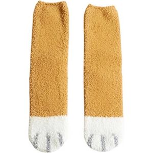 1 Paar Warme Fleecesokken Poezenpootjes Okergeel - maat 36-40 - huissokken - damessokken - meisjessokken