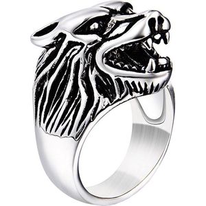 Heren ring edelstaal Wolf Zilverkleurig-21.5mm