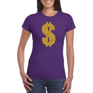 Gouden dollar / Gangster verkleed t-shirt / kleding - paars - voor dames - Verkleedkleding / carnaval / outfit / gangsters XL