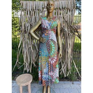 Lange Zomerjurk -Tess - Fantasieprint - Turquoise / Blauw - One Size (Maat 36 t/m 40)