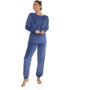 Cocodream dames pyjama - velours - maat S - Live your dreams - blauw