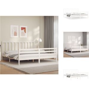 vidaXL Massief Grenenhouten Bed - 205.5 x 185.5 x 100 cm - Multiplex Lattenbodem - Wit - 180 x 200 cm - Bed