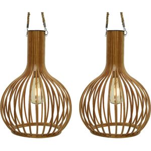 3x stuks solar tuinverlichting hanglamp bamboe 28 cm - Solarlampen - Hanglampen - Tuinverlichting