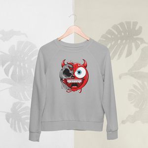 Feel Free - Halloween Sweater - Smiley: Lachende duivel met hoorns - Maat L - Kleur Grijs