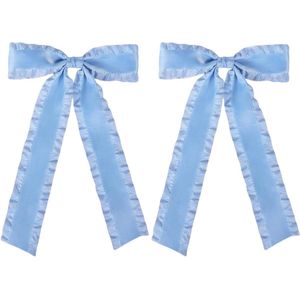 Long Tail Satin Ruffle Hair Bows Set of 2 Large Bows for Women and Girls - Elegant Design, Versatile Colors