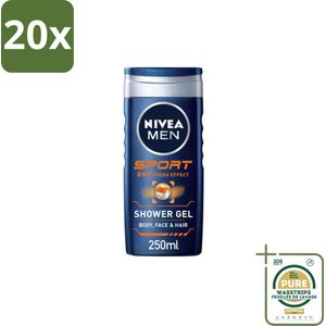 20 x NIVEA MEN – Douchegel – Sport – 250 ml - Grootverpakking - Koffiezetapparaat