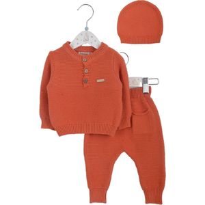 Minora Baby Winter Kledingset- Broek, Trui en Muts-Babykleding jongens en Meisjes- Bovenkleding en Broeken- Kraamcadeau - Babyshower-Newborn driedelige gestreepte-6/9 Maanden-Orange