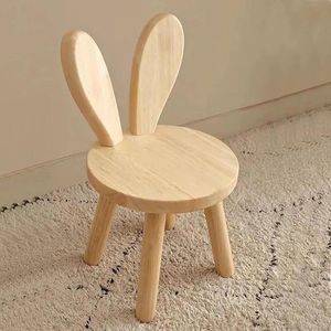 Houten kinderstoel, vanaf 1 jaar, massief hout, 25 cm zithoogte met konijnenoren, rugleuning en antislip stickers, cadeaus voor kinderen
