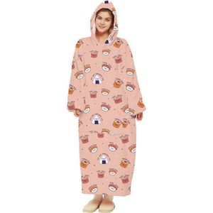 JAXY - Hoodie Deken- Extra Lang 120cm - Fleece Deken met Mouwen - Oversized Hoodie - Deken Trui - Blanket Hoodie - Sushi Roze