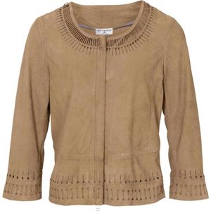 Velours Leren Dames Jas van Duitse Modehuis Rick Cardona - Kleur Cognac Maat 36