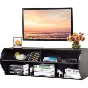 TV kast hangend en vrijstaand, televisiekast hout modern, televisietafel met 3 open vakken, tv-rek voor 32-55 inch televisie, TV lowboard, 123 x 41 x 41 cm