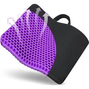 Gel-zitkussen, dubbellaags verdikt zitkussen met antislip stoffen hoes, ademend stoelkussen, gelkussen, zitkussen voor bureaustoel, keukenstoel, rolstoel, auto (paars