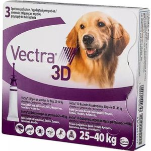 VECTRA 3D Hond - 25 tot 40 kg - Anti Teken- en Vlooiendruppels hond - 3 pipetten