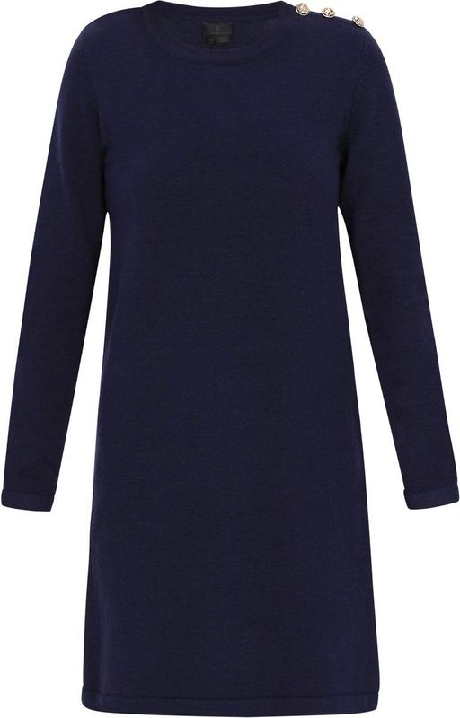 DreiMaster - Classic - Gebreide Jurk - Navy - Recht Model - Lange Mouw