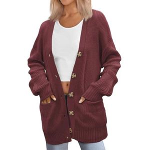 Dames gebreid vest met lange mouwen en V-hals - Casual voor herfst en winter