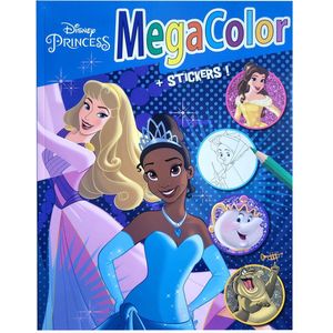Disney Princess - Megacolor Blauw - kleurboek met +/- 125 kleurplaten en 1 stickervel - knutselen - creatief - kado
