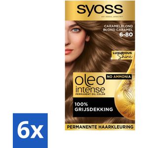 SYOSS - Oleo Intense 6-80 - Haarverf - Permanente Haarkleuring - Caramelblond - Langdurige Kleur - Voordeelverpakking - 6 stuks