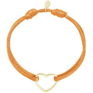 Stoffen armband hart - Yehwang - Armband - 16 cm - Goud/Oranje - Stainless steel