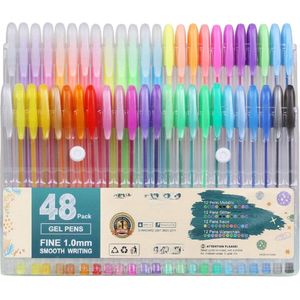 48 verpakkingen kleur gel pennen, veelkleurige gelpennen set voor volwassen kleurboeken, tekenen en schrijven, 1,0 mm tip (12 pennen metallic 12 pennen glitter 12 pennen neon 12 pennen