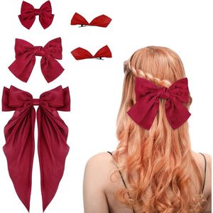 Premium - Rode Haarboog van Zijdeachtig Satijn voor Lange Staart - Set van 5 Stuks - Accessoires voor Vrouwen en Meisjes