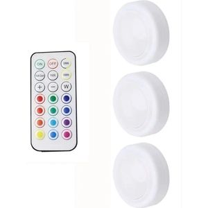 Witte spots - 3 Stuks - Spotjes Met Afstandsbediening - Keukenverlichting - Dimbare Spots - Puck Lamp - Meerdere kleuren - Onderkastverlichting