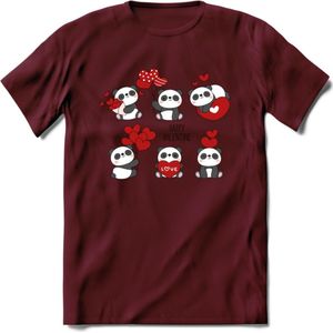 Liefdes Panda's - Valentijn T-Shirt | Grappig Valentijnsdag Cadeautje voor Hem en Haar | Dames - Heren - Unisex | Kleding Cadeau | - Burgundy - L