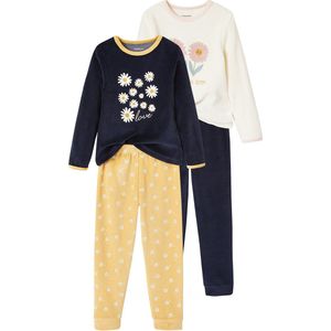 Set van 2 Fluwelen Meisjespyjama's - Okergeel - Met Margrietjes