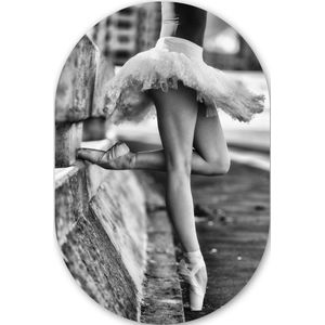 Ballet - Dans - Ballerina - Zwart wit Kunststof plaat (5mm dik) - Ovale spiegel vorm op kunststof