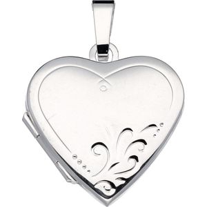 Silver Lining medaillon - zilver - 22 x 20 mm - hart - bewerkt - sierlijk