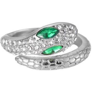 Slang Ring - Diamanten - Groene oog detail - Dottilove - Maat 17 - Stainless steel - Zilver